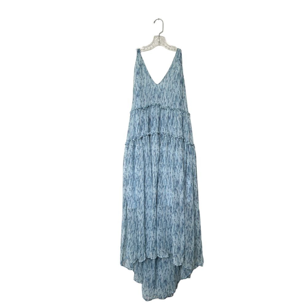Arula Maxi Dress Womens 10 Blue Abstract Print Boho‎ Tiered Spaghetti Strap Tank